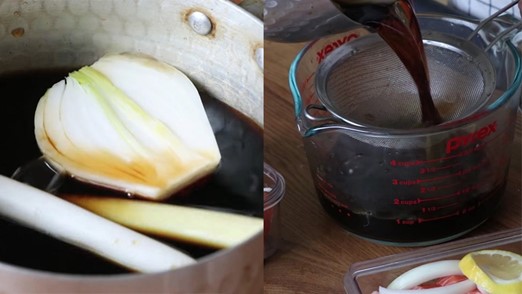 Nấu nước tương để ngâm cá hồi
