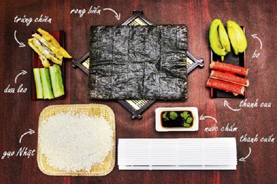 Nguyên liệu làm món sushi cá hồi